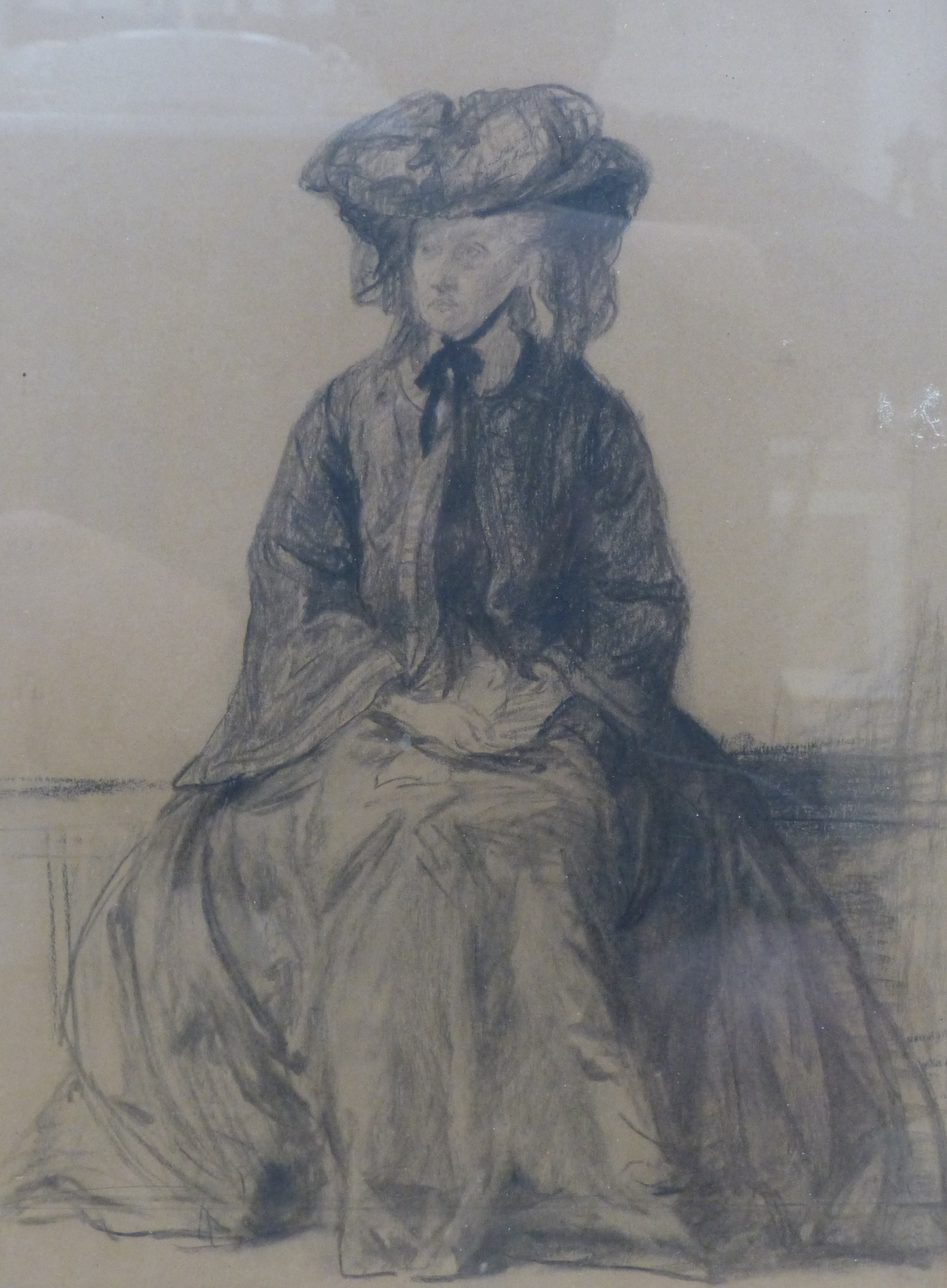 Frances Dodd (1874-1949), charcoal drawing, Portrait study of a woman, J.S. Maas & Co 1967 Exhibition label verso, 34 x 25cm